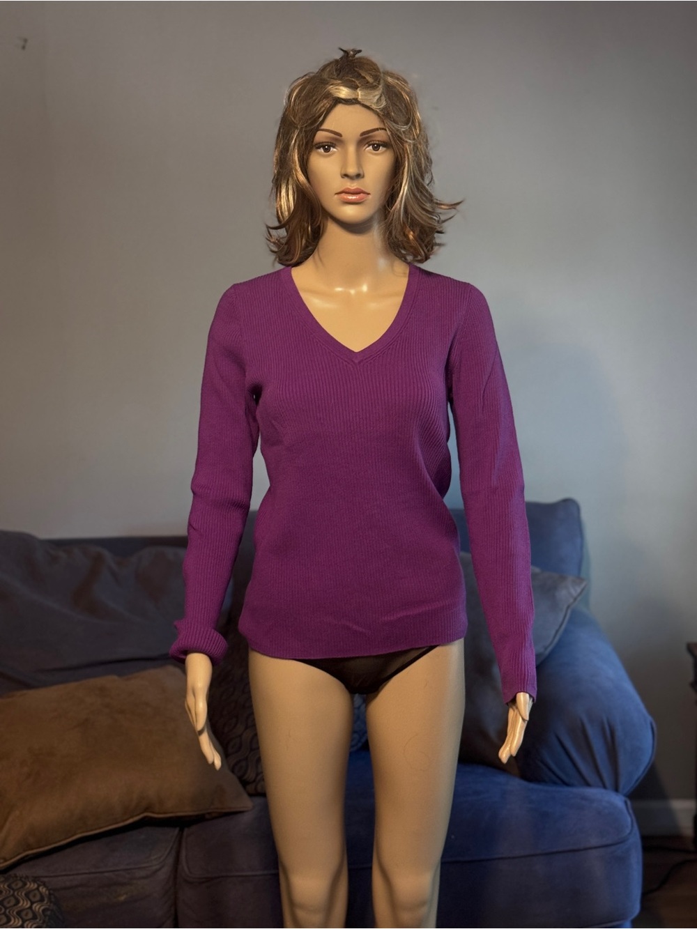 Moda International Women's V-Neck Sweater - Purple